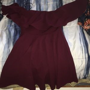 Maroon dress off the shoulders